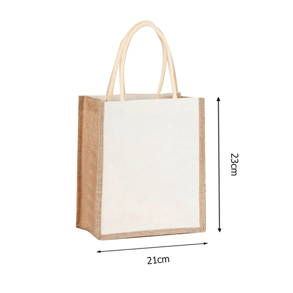 Sac fourre-tout en toile de jute réutilisable vintage, sacs en lin faits à la main, sacs à main portables pour dames, sac d'épicerie, sac cadeau d'anniversaire et de mariage