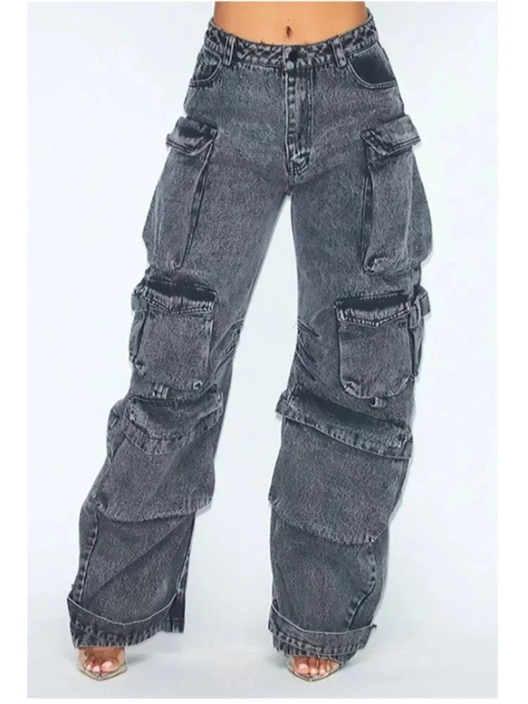 Y2K – jean Baggy en Denim pour femmes, pantalon Cargo, Vintage, multi-poches, taille haute, nouveau pantalon large gothique Harajuku, Streetwear
