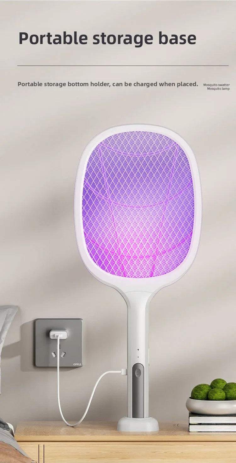 Tapette électrique anti-moustiques et lampe répulsive, Rechargeable par USB + Base, bâtons rechargeables, dispositif anti-insectes intérieur et extérieur 2 en 1