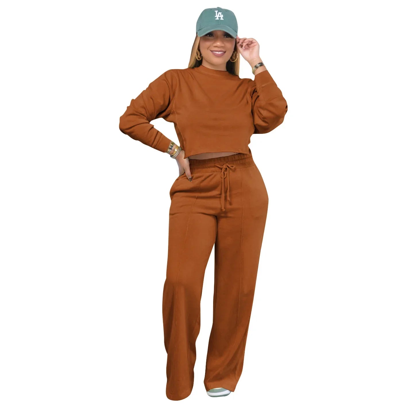 Ensemble de vêtements pour femmes, pull + pantalon, 2 pièces, costumes d'hiver épais et chauds, couleur unie, survêtement décontracté