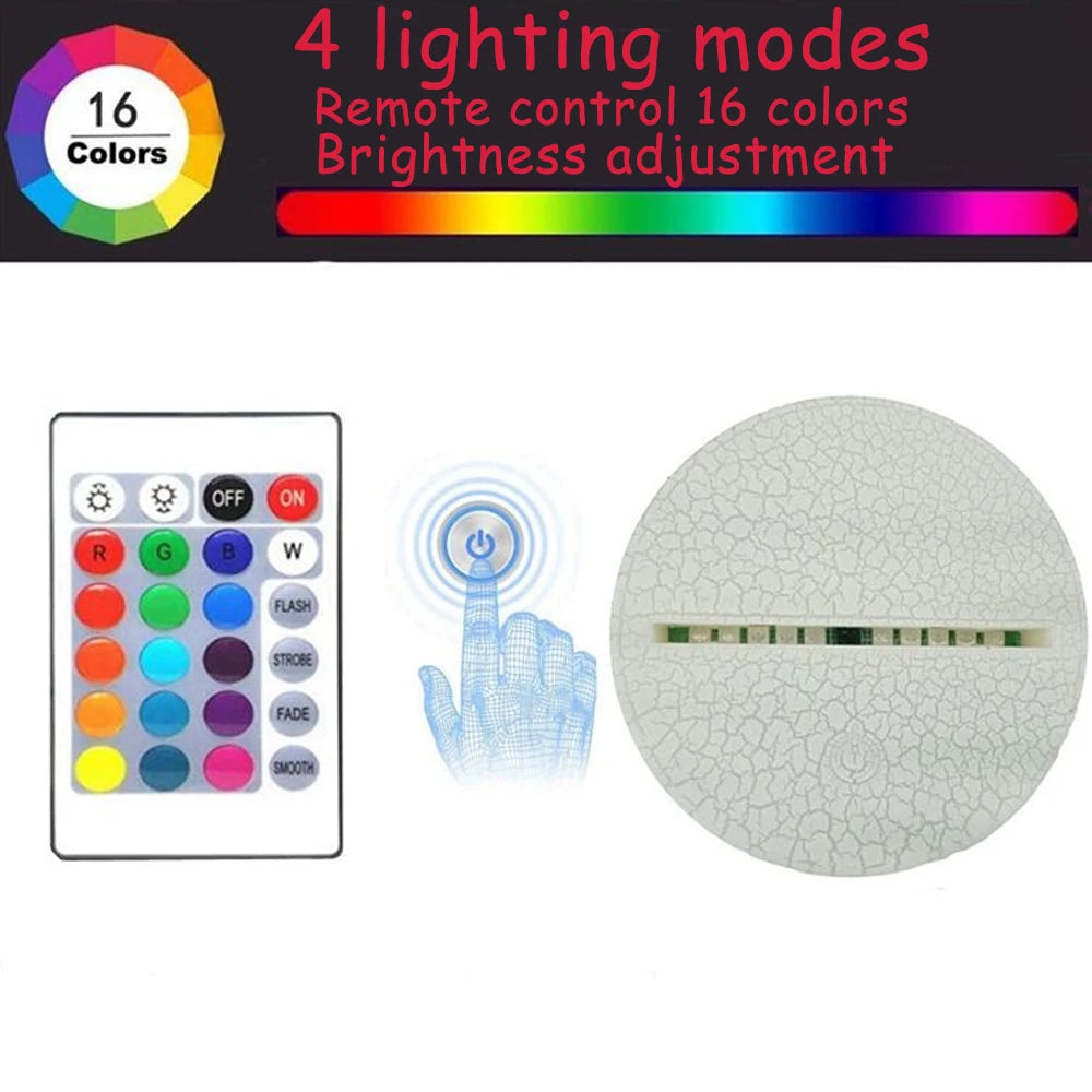 Veilleuse 3D pour enfants, lumière pour bébé, décoration de chambre, Charge USB, lampe d'illusion 3D avec télécommande de synchronisation, cadeau de noël et d'anniversaire