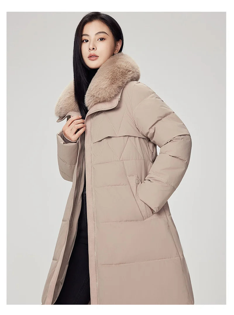 Parka d'hiver à col en fourrure pour femme, veste x-longue rembourrée en coton, manteau épais et chaud, Streetwear avec ceintures, vêtements d'extérieur Slim, à la mode, 2025