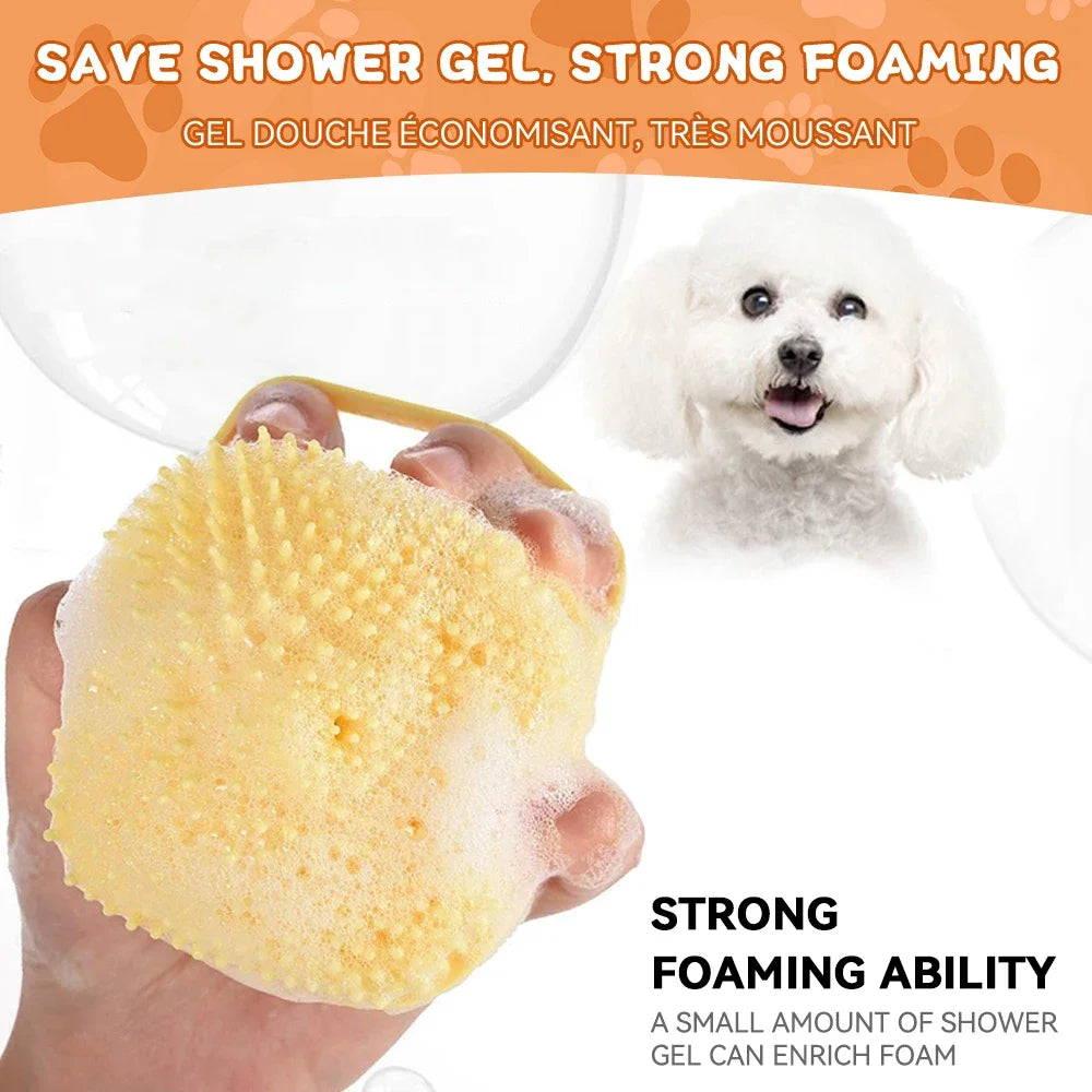 Brosse de bain pour chien, brosse de Massage pour animaux de compagnie, distributeur de shampoing, brosse en Silicone souple, poils en caoutchouc pour chiens et chats, outil de toilettage de douche