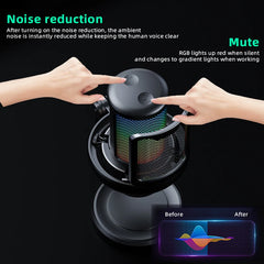 Microphone USB pour PC, Microphone de jeu RGB avec sortie casque et bouton tactile muet, suppression du bruit pour l'enregistrement de Streami