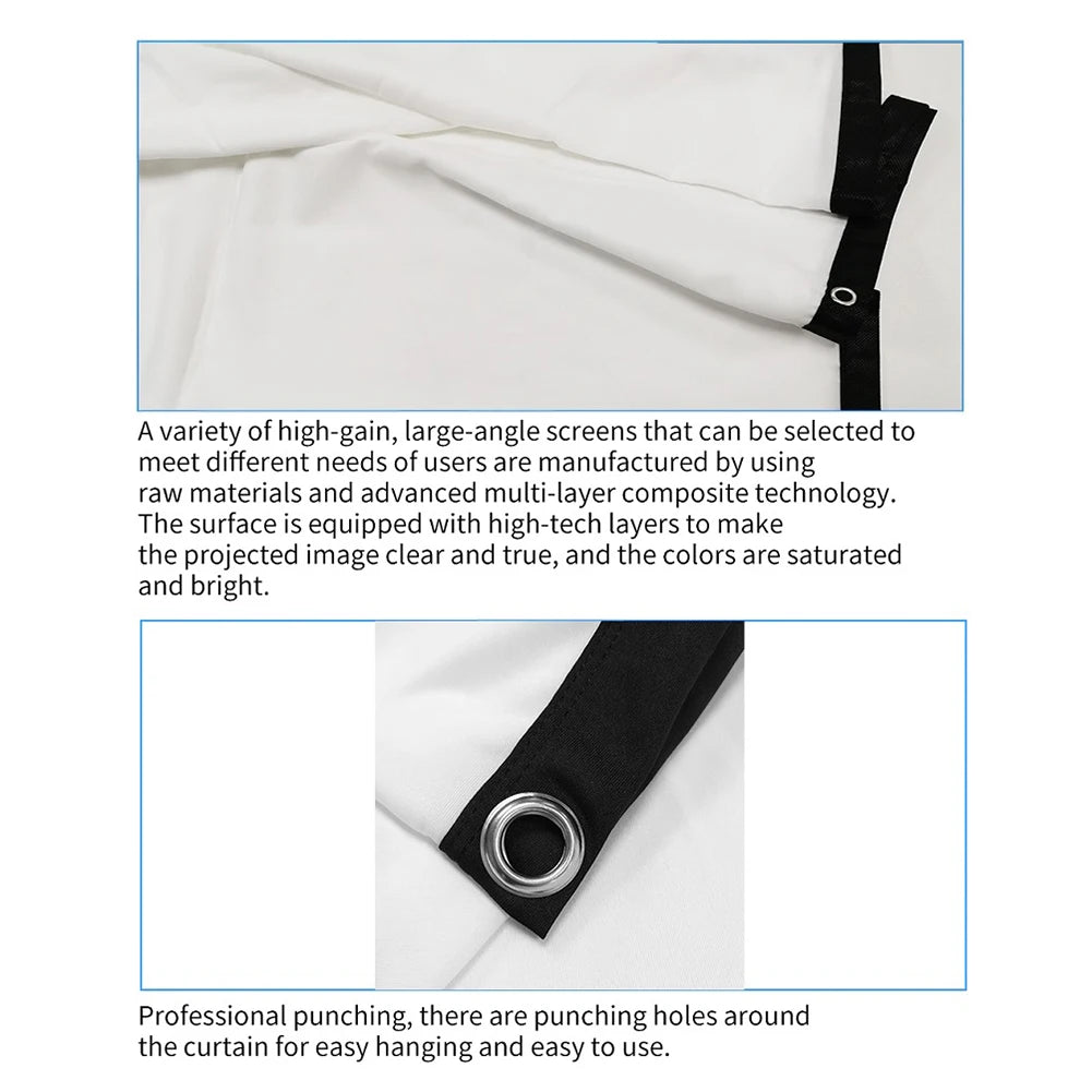 Écran de projection portable anti-lumière pour la maison et l'extérieur, rideau simple HD, cinéma maison de voyage, 60 pouces, 72 pouces, 84 pouces, 100 pouces, 120 pouces, 150 pouces