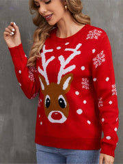 Round neck knitted Christmas sweater, elegant, casual, loose fit, for parties, new fashion, autumn and winter