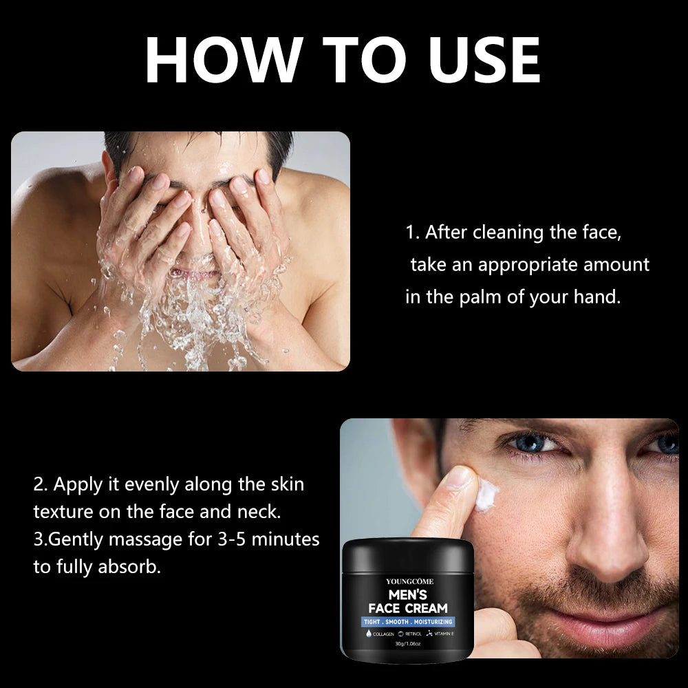 YOUNGCOME Ensemble de routine quotidienne pour homme avec sérum et hydratant avec collagène, rétinol et vitamine E pour tous types de peau