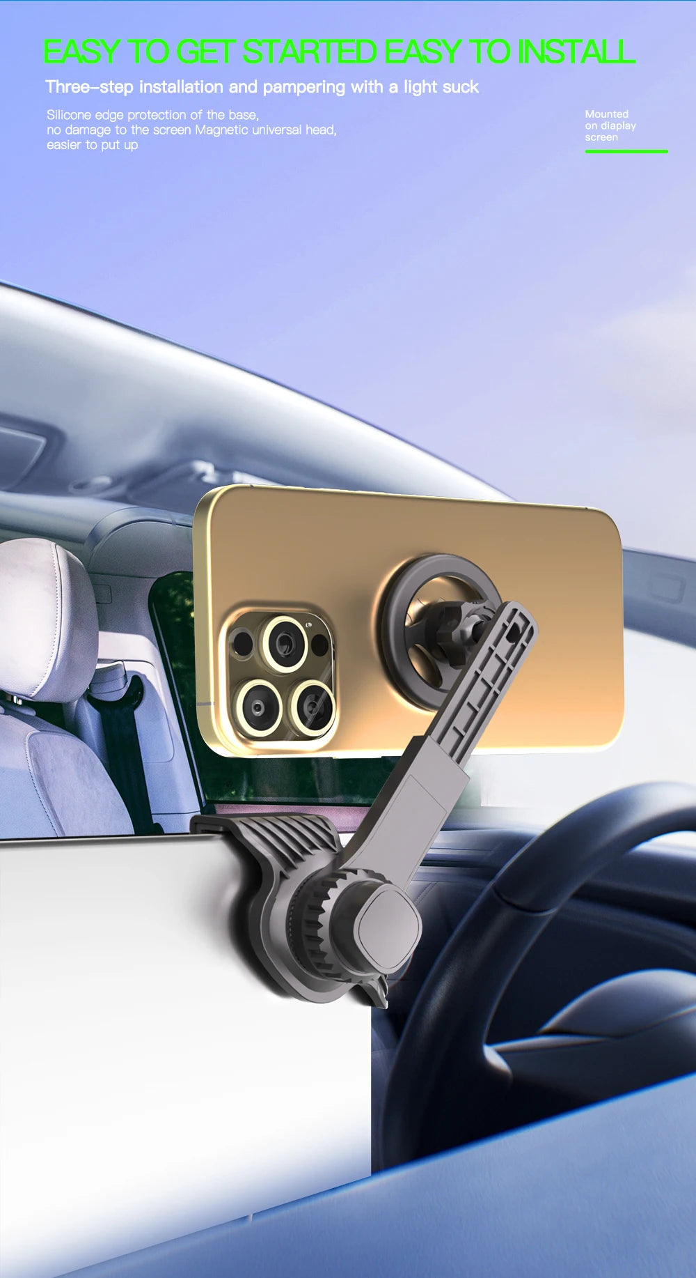 Support de téléphone portable pour écran d'affichage monté sur voiture, Rotation libre à 360 degrés, support pliable utilisé pour voiture et véhicule électrique