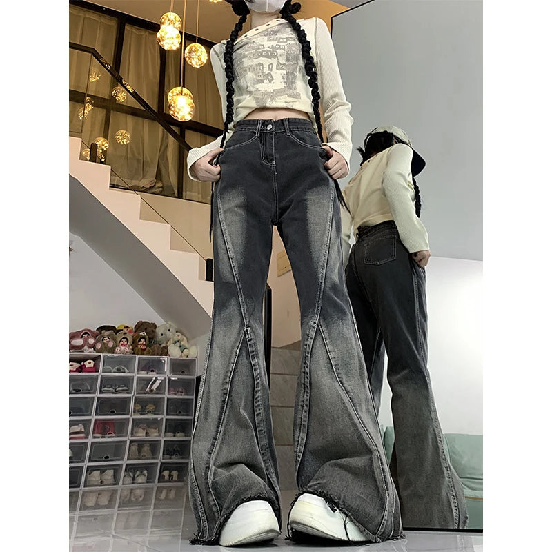 Black Gothic Jeans for Women, Harajuku Y2k, 90s Aesthetic, Vintage, Fashion, Denim Pants, Wide Leg, Trash Emo, 2023, 2000