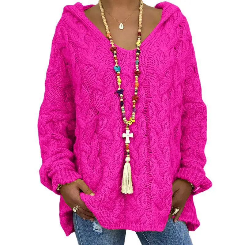 20 Colors Women's Loose Twist Knot Knitted Sweaters Autumn Winter Women's Hooded Knit Pullover Coats XXBLH-1058