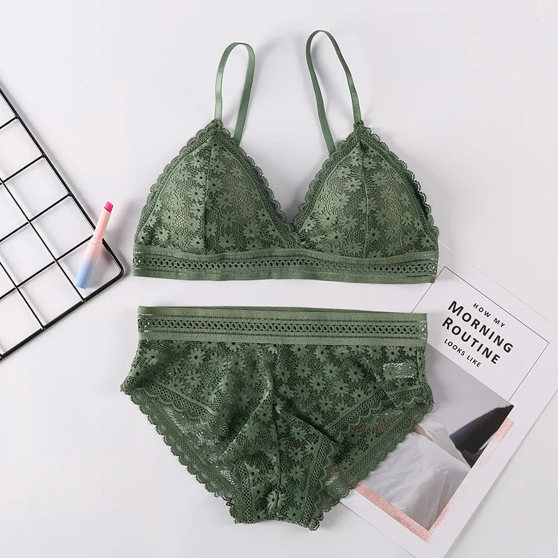 Femmes dentelle soutien-gorge ensembles sous-vêtements sans couture dos nu gilet Sexy rembourré Bralette Lingerie ultra-mince soutien-gorge et bref ensembles femmes intimes