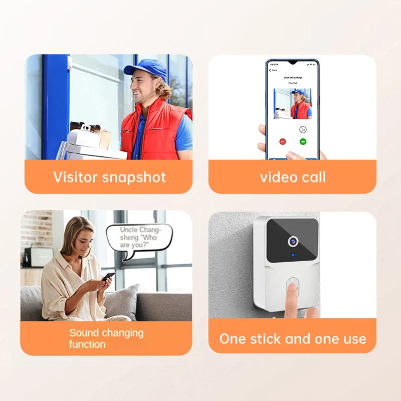 Tuya – Wireless Video Doorbell, WiFi Camera, Night Vision, Smart Home Security, Outdoor HD Doorbell, Two-Way Intercom, Voice Change