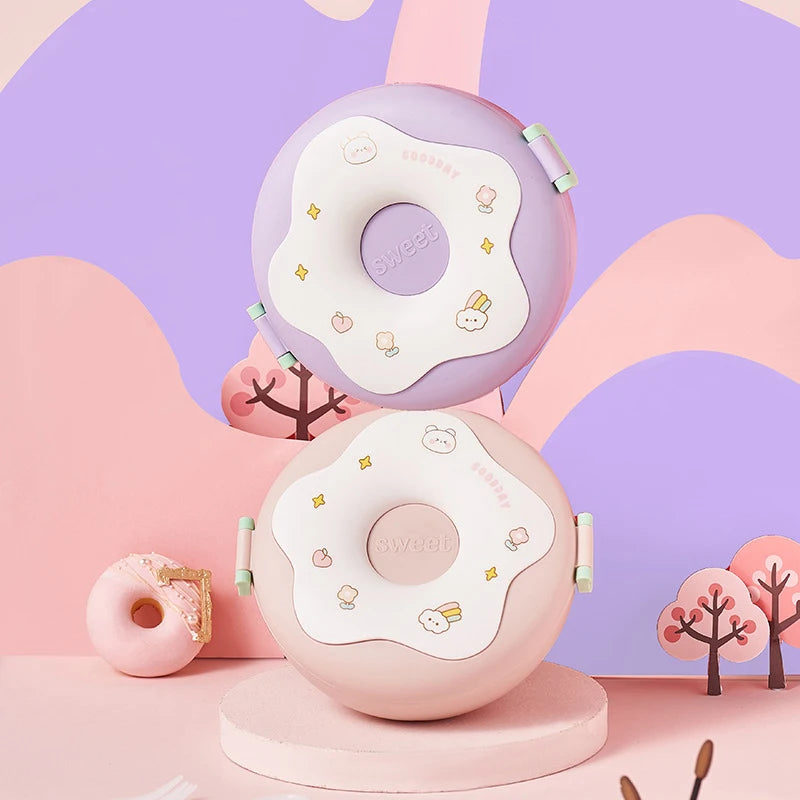 Boîte à lunch pour écolier, boîte à snack, boîte à bento étanche de dessin animé, sacs à lunch avec fourchette, cuillère, micro-ondable à 3 compartiments