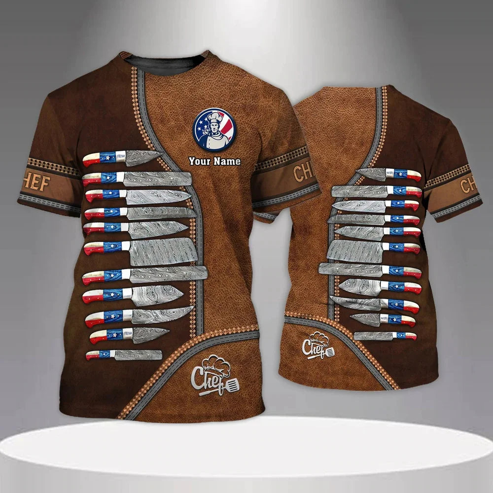 Uniforme de travail de chef pour hommes, T-shirt avec nom personnalisé, impression 3D, décontracté, 2023, séchage rapide et respirant, grande taille