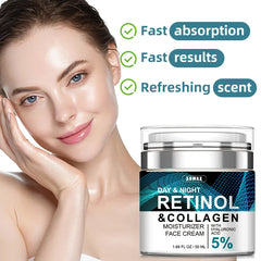 Sumax-Crème pour le visage au collagène de rétinol, soin hydratant à l'acide hyaluronique, raffermissant et éclaircissant à 5%, 50ml
