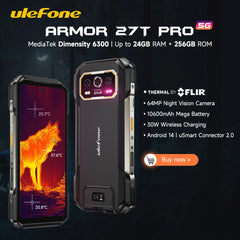 Ulefone Armor 27T Pro 5G téléphone robuste 10600mAh Smartphone Android 14 50MP + 64MP caméra de nuit 6.78 "jusqu'à 24GB RAM + 256GB ROM NFC
