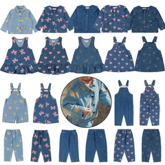 Robe imprimée mignonne pour filles, ensemble de vêtements pour tout-petits, veste à bretelles en jean, robes à enfiler en denim pour enfants, pantalons en jean combiné, marque KS, 2024