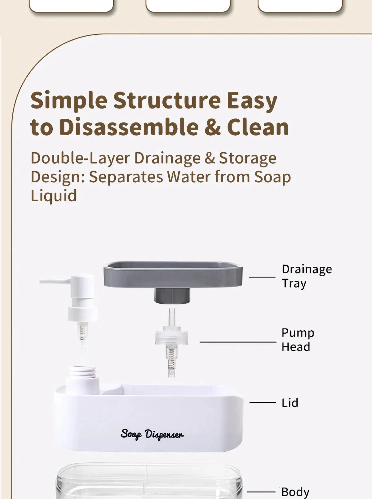 Ensemble distributeur de savon pour les mains et la vaisselle, distributeur de détergent, porte-éponge, pompe à savon de comptoir 2 en 1 pour évier de cuisine