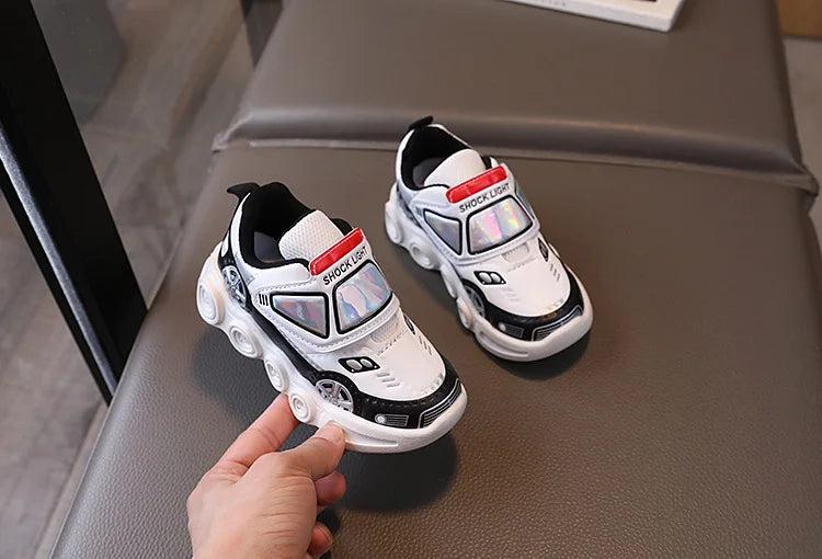Diseny enfants chaussures décontractées lumière LED voiture Club dessin animé en cuir PU printemps chaussures pour enfants anti-dérapant rouge bleu chaussures taille 21-30