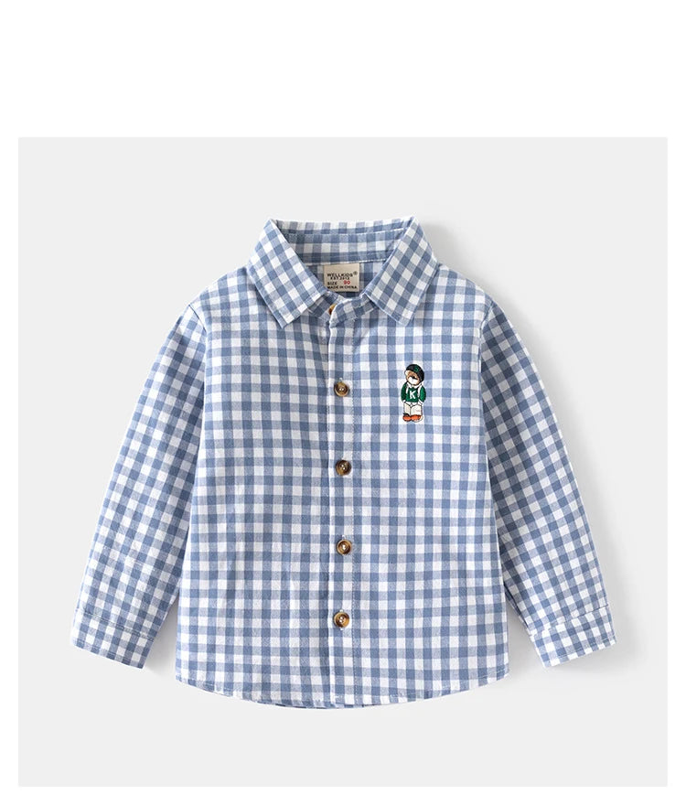 Chemises à manches longues en coton pour enfants, chemisier à carreaux, haut décontracté, vêtements pour bébé, col, garçons, 2-7 ans, nouveau, 2025