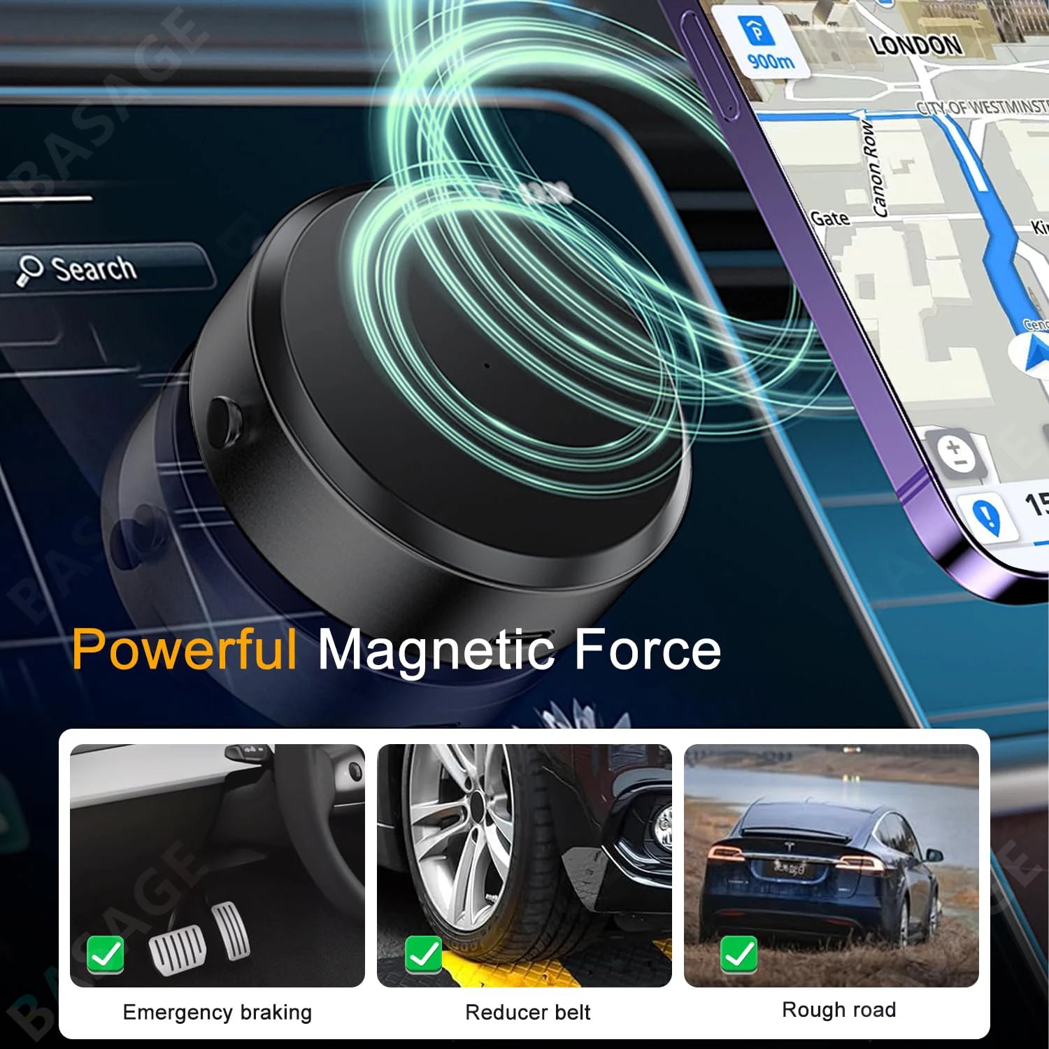 Support magnétique pour téléphone portable, 360 ° Support de téléphone portable de voiture magnétique de rotation, support de téléphone de voiture magnétique d'aspiration d'air