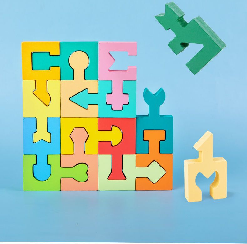 Puzzles en bois pour enfants, blocs de construction assemblés, jouets éducatifs, pensée logique, entraînement spatial, jouets Montessori