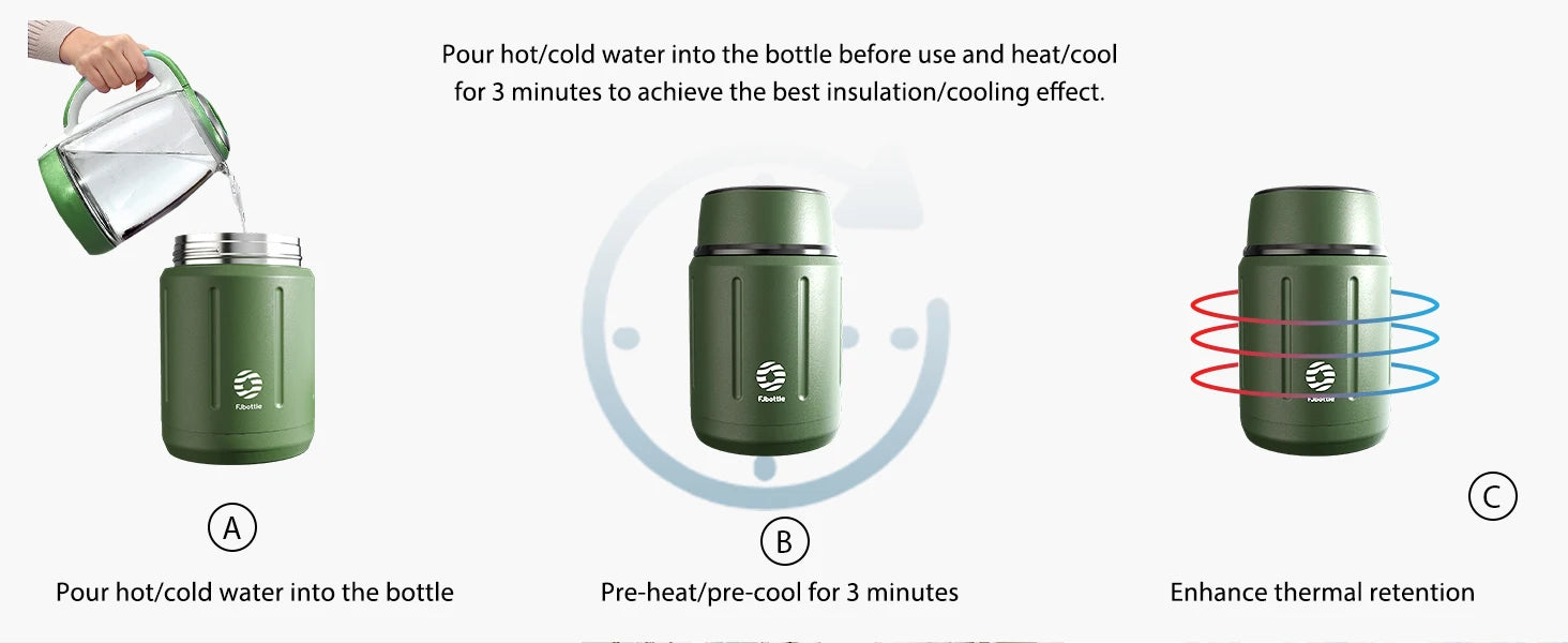 FEIJIAN – Thermos alimentaire 500ml, bocal alimentaire isolé sous vide en acier inoxydable 316 avec cuillère, boîte à déjeuner pour enfants