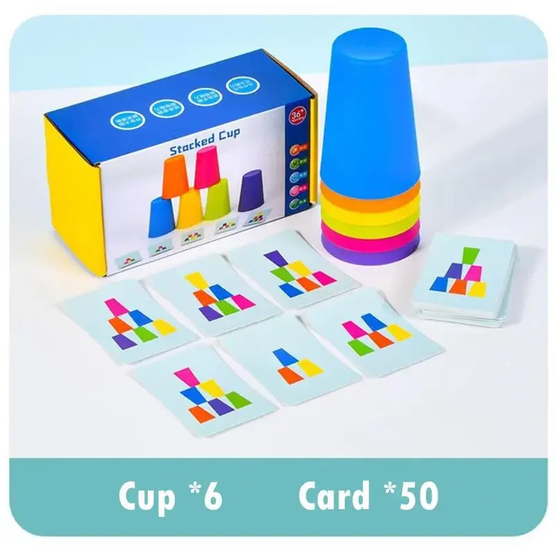 Jouets Montessori, jeu de tasse à pile avec carte, illumination intellectuelle éducative, Cognition des couleurs, formation logique pour enfants