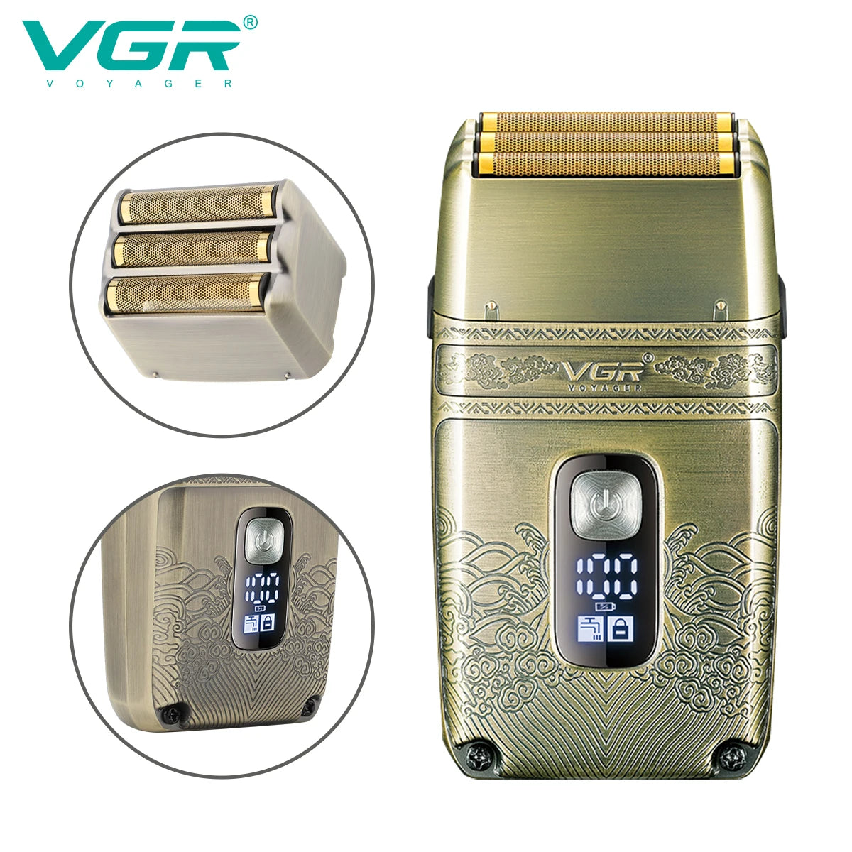 VGR tondeuse tondeuse à barbe pour hommes rasoir electrique homme rasoir Rasateur Professionnelle Rasoir électrique Machine à raser Étanche Tondeuse à barbe Métal Le rasoir Affichage numérique Rasoir pour hommes V-335
