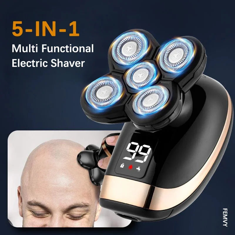Rasoir électrique 5 en 1 pour hommes, Machine à raser Rechargeable, pour barbe, humide et sec, double usage, étanche, charge rapide