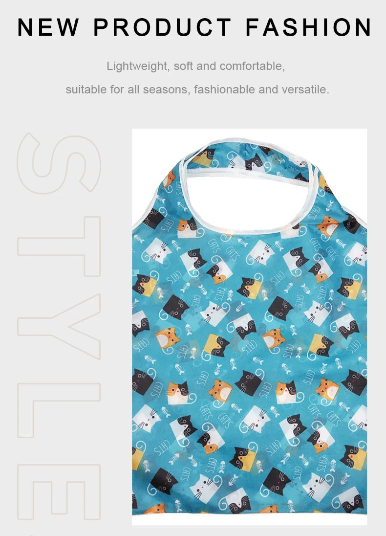Sac de courses réutilisable, sac d'épicerie pliable en Nylon, fourre-tout créatif et écologique, léger et Durable