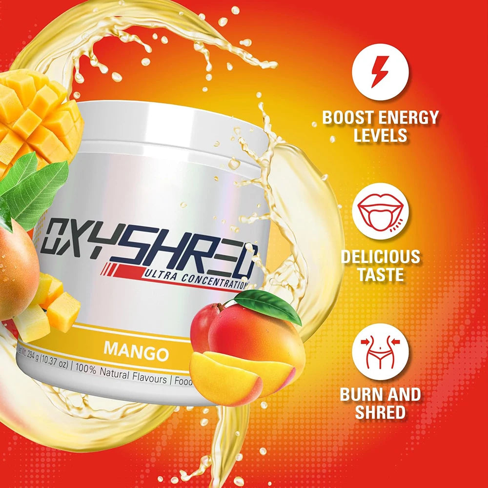 Poudre de pré-entraînement Oxyshred - Poudre de pré-entraînement avec L Glutamine et carnitine d'acétyl, boisson énergisante - Blast cosmique et mangue