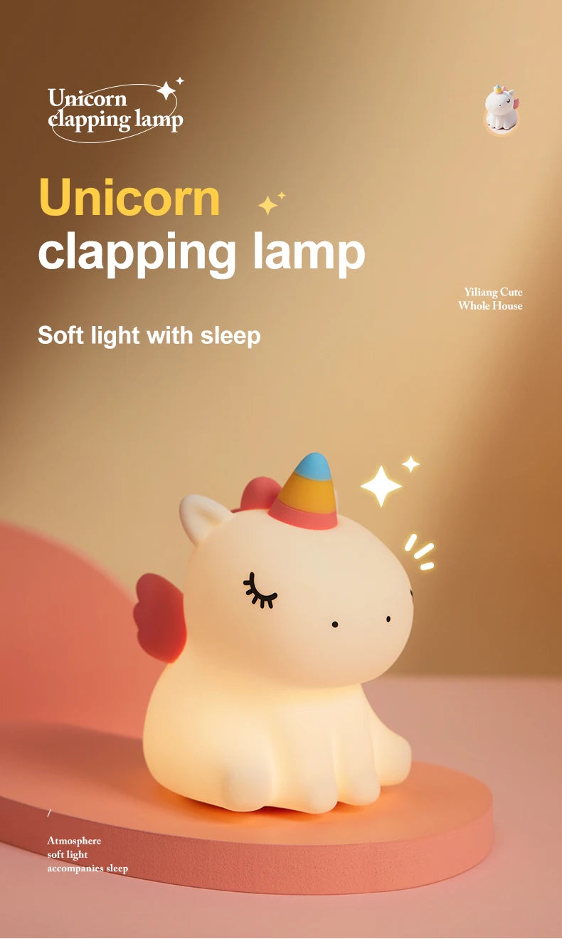 Veilleuse licorne mignonne en Silicone pour enfants, veilleuse LED à intensité variable, lampe licorne Squishy, lampe de chevet Rechargeable