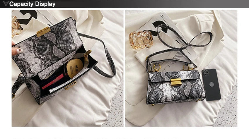 New Luxury Brand Designer Handbag Women's Snake Print Leather Shoulder Bags Fashion Small Square Crossbody Bag Bolsa De Ombro 