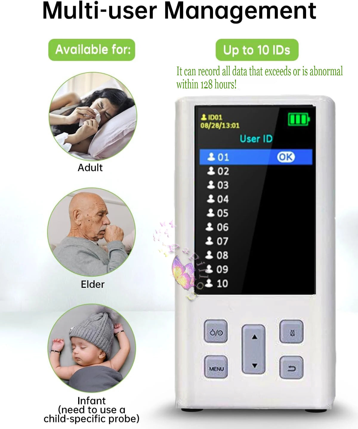Moniteur d'oxymètre de pouls portatif pour la fréquence cardiaque et la saturation de l'oxygène avec SPO2 médical vétérinaire avec mémoire