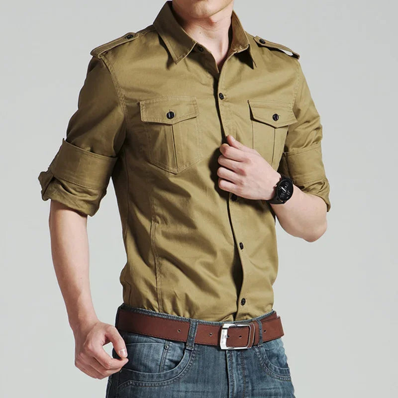 Chemises militaires pour hommes 2025 automne à manches longues vêtements de travail décontractés chemises de poche Camisas mince solide chemises militaires pour hommes Chemise Homme