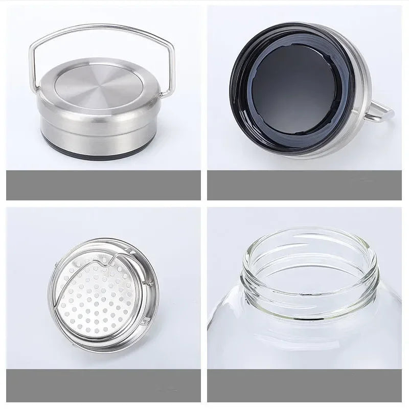 Bouteille d'eau en verre de 2L avec sangle, bouteilles d'eau de Sport, voyage en plein air, verres portables étanches, bouteille de thé en verre avec infuseur