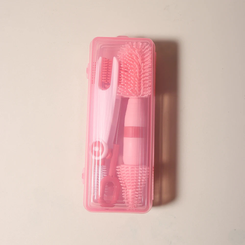 Ensemble de nettoyage de biberons 4 en un, brosse à sucette portable en Silicone, brosse en paille, rinçage de biberon rotatif à 360 degrés