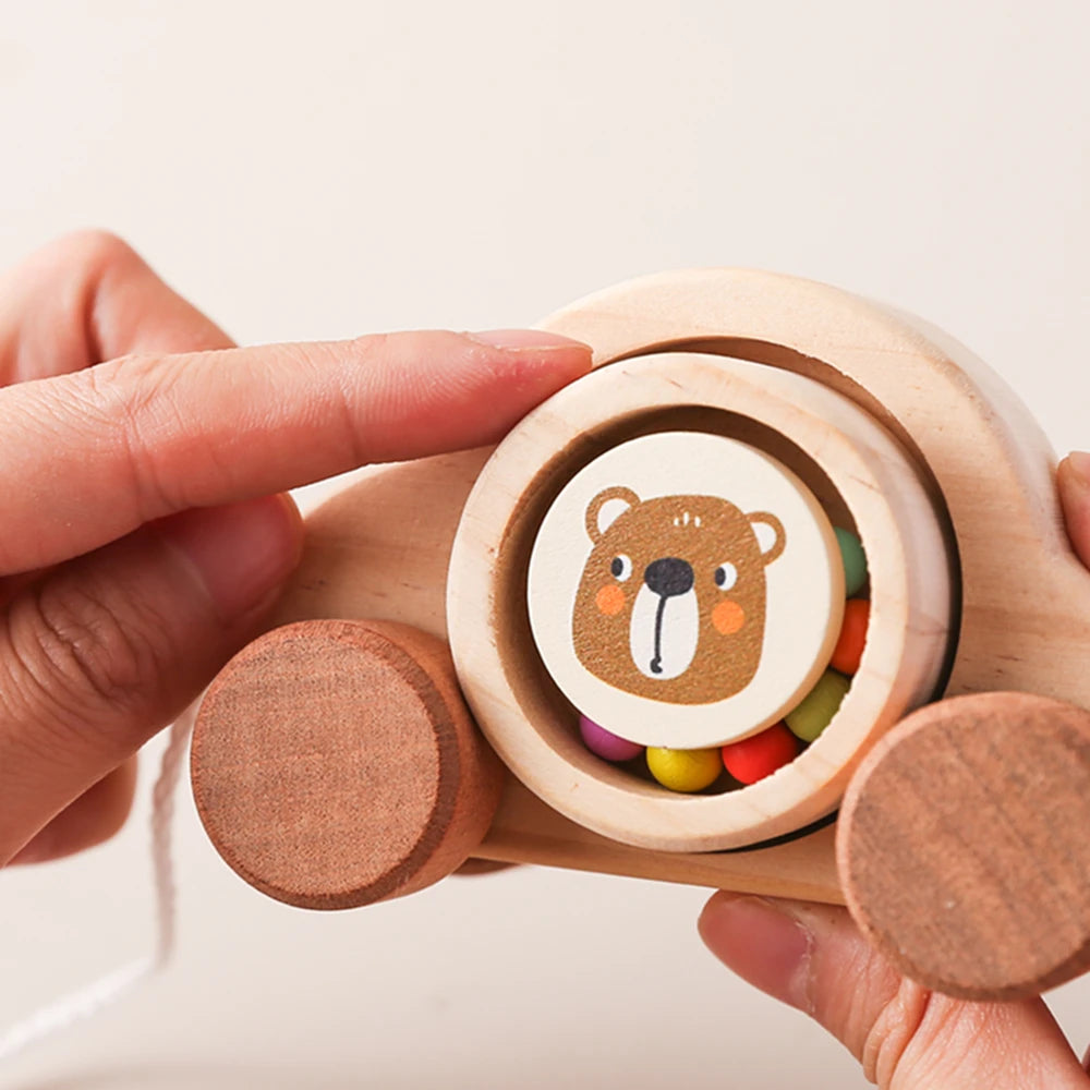 Jouets Montessori en bois pour bébé, 1 pièce, anneau de dentition de Bus de dessin animé, ours en bois de hêtre, voiture pour enfants, jouets éducatifs Montessori, cadeau