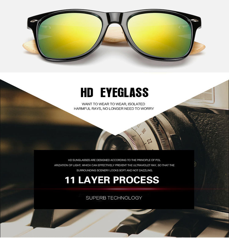 16 couleurs bambou lunettes de soleil hommes lunettes de soleil en bois femmes marque concepteur miroir Original bois lunettes de soleil rétro de sol masculino