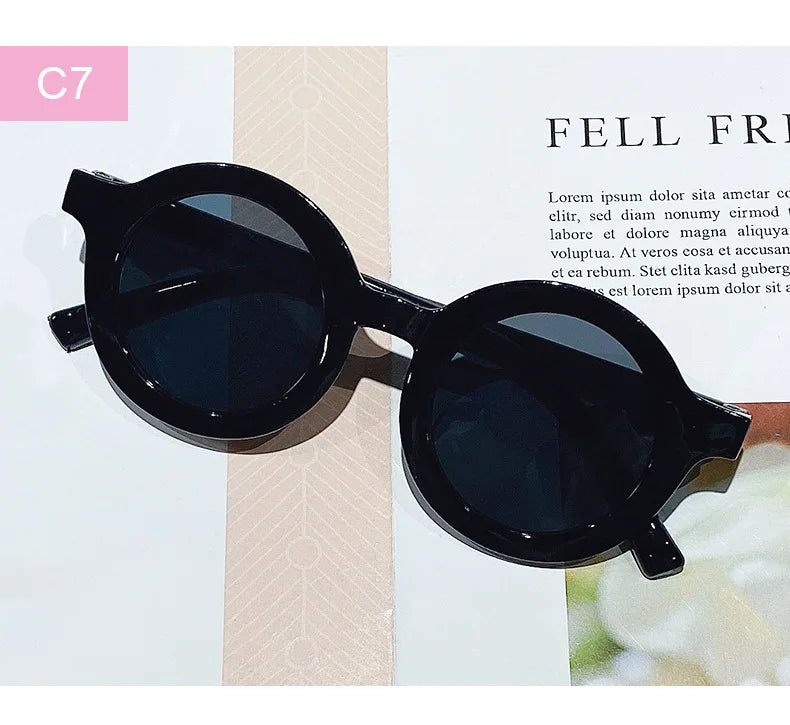 Lunettes de soleil coréennes pour enfants, rétro, monture ronde solide, petit visage, résistant aux ultraviolets, pratique