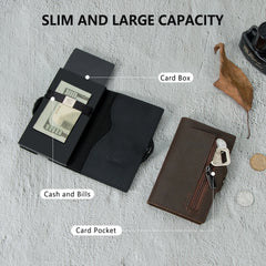 CASEKEY hommes portefeuilles véritable cuir de vache Pop Up affaires porte-carte de crédit RFID blocage mince intelligent portefeuille en Fiber de carbone avec poche