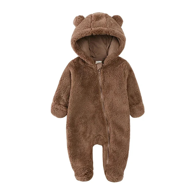 Barboteuse pour bébé de 0 à 24 mois, vêtements d'hiver pour nouveau-né, garçon et fille, body à fermeture éclair, ours en polaire, pyjama à capuche
