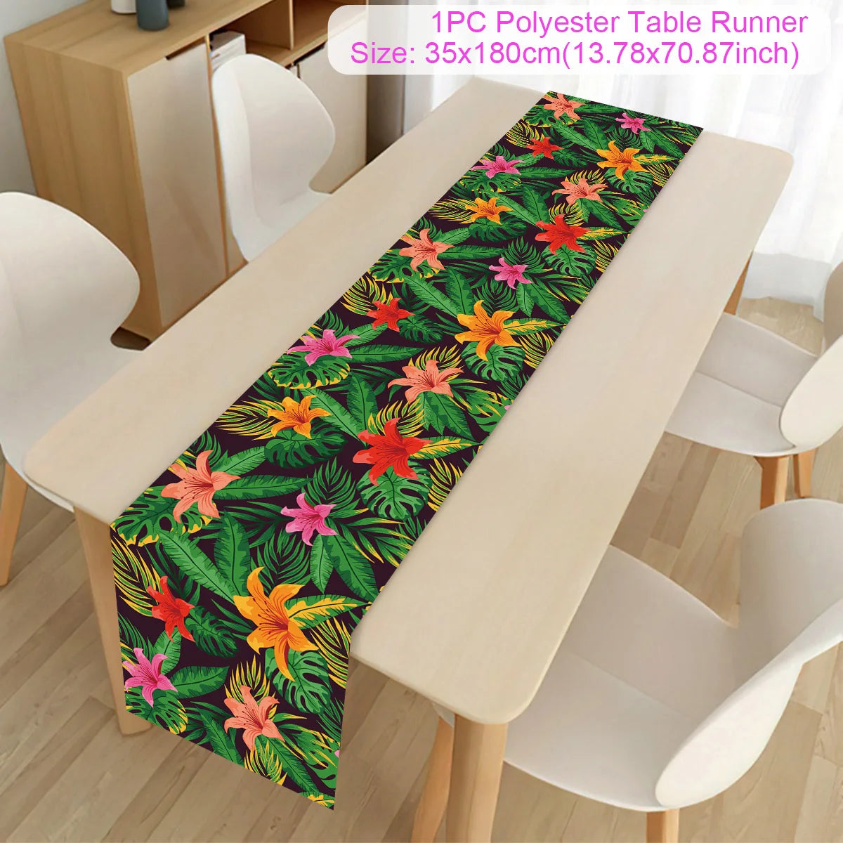Summer Hawaiian Flower Table Runner, Flamingo Birthday Party Decor for Kids, Aloha Hawaii Tropical Party Supplies, Dining Table Decor