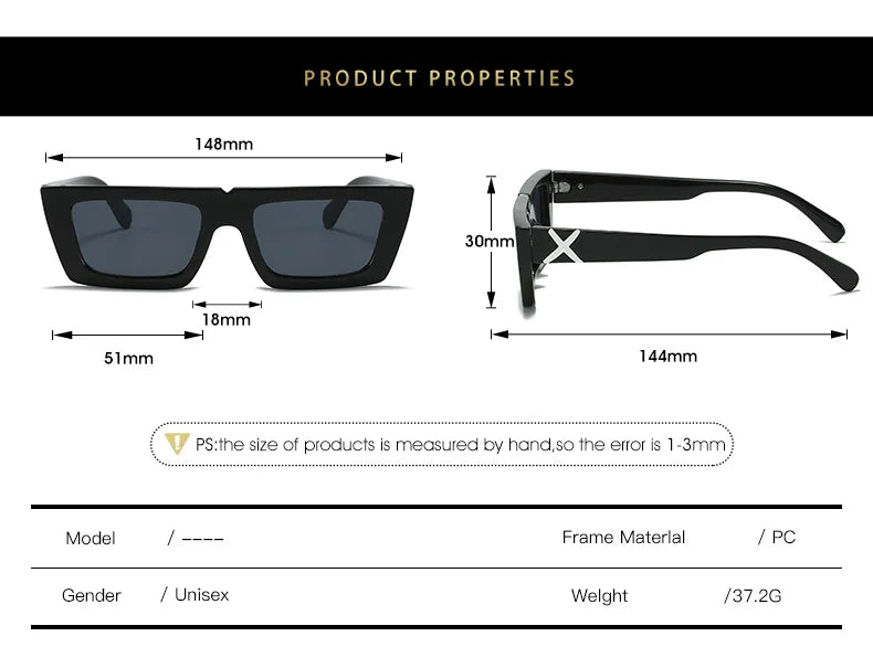 Lunettes de soleil à spoage X, petit cadre carré, temples personnalisés, accessoires streetwear quotidiens pour femmes, protection UV pour hommes, conduite