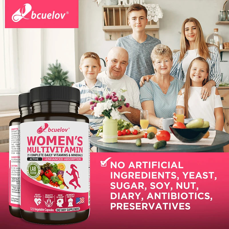 Supplément multivitaminé multiminéral pour femme - Magnésium Biotine Calcium Zinc Sélénium - Soutient les articulations de la peau des ongles