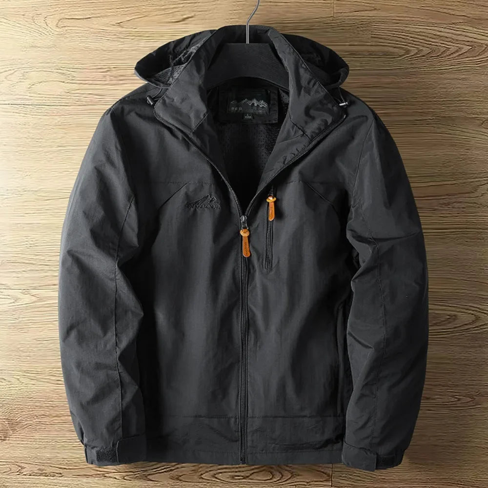 Men's casual outerwear jackets, spring and autumn fashion, slim fit, punch-hole jacket with hat, versatile men's streetwear