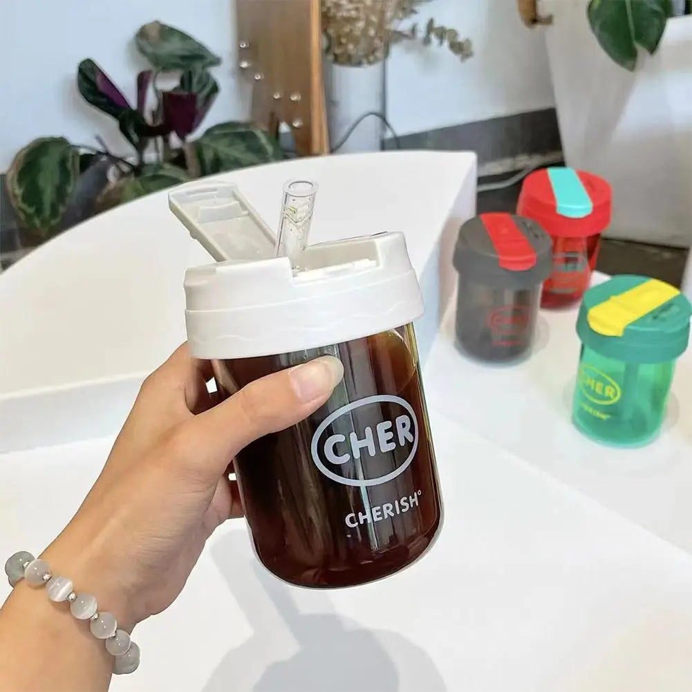 Mini Bouteille d'Eau avec Paille Anti-Chute pour Enfant Fille, 300ml, Mignon, Portable, pour dehors en Plein Air, Lait, Café, Frite, Thé