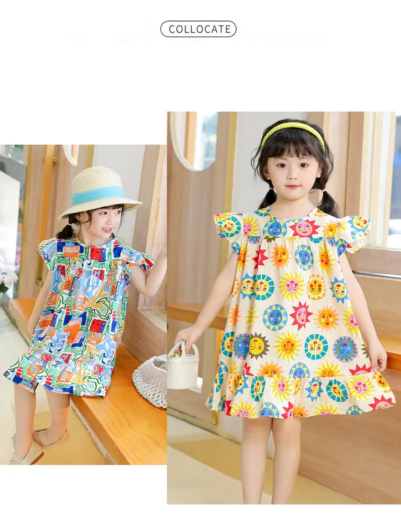 Robes d'été pour filles, 100 % coton, vêtements pour enfants, tenue de princesse de fête, à la mode, motif floral, robes de plage