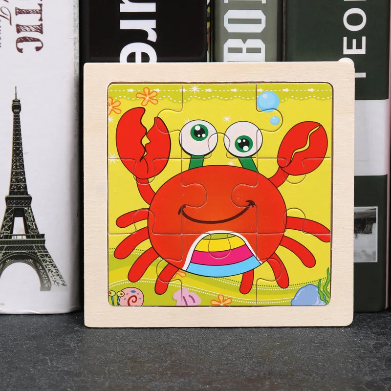 Puzzle 3D en bois pour enfants, bébé, dessin animé, animaux/trafic, jouet éducatif, jouet pour enfants, Puzzle en bois, petite taille 11x11CM